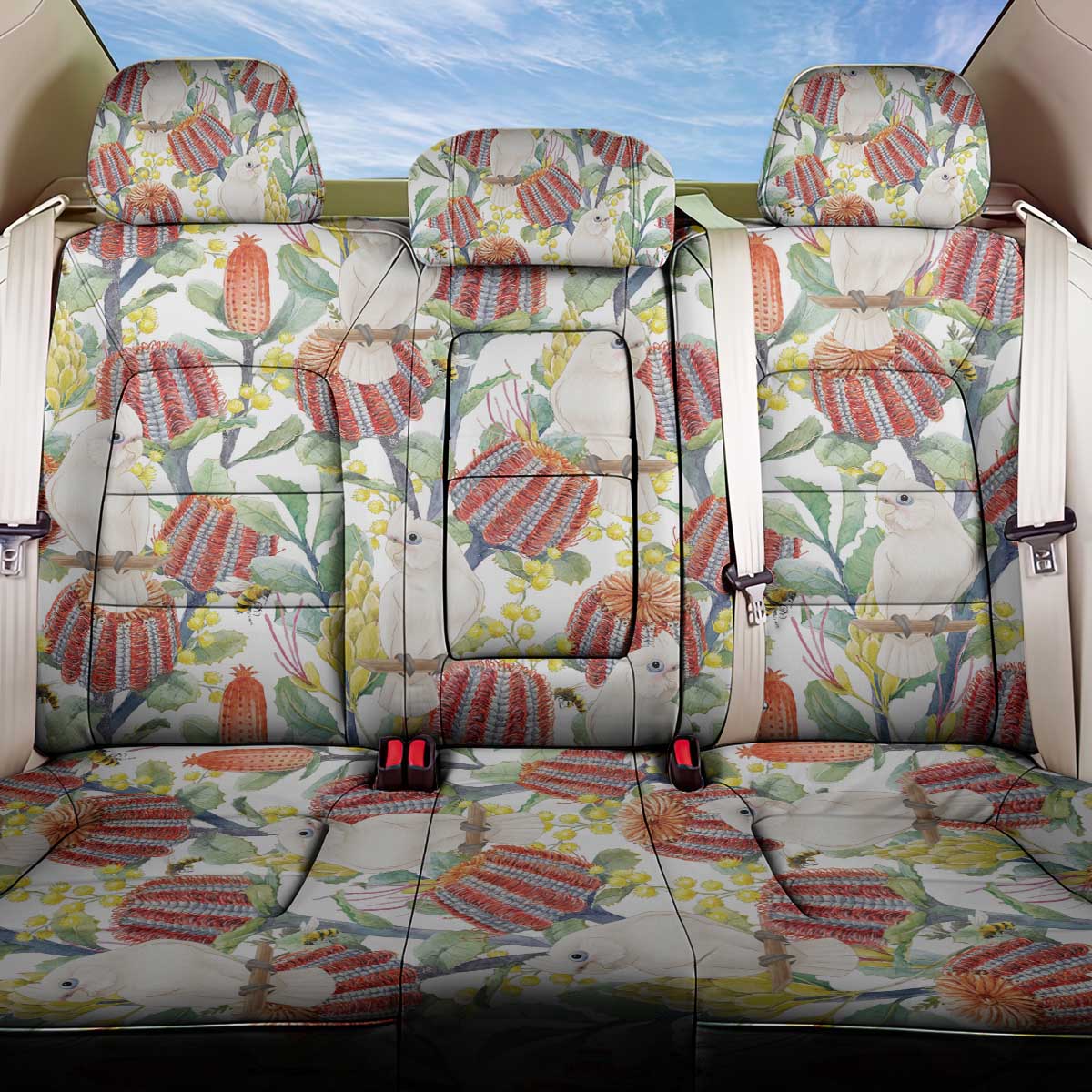 Little Corella Australia Cockatoo Back Car Seat Cover Cacatua Sanguinea Banksia Seamless White - Aussie Hoodie