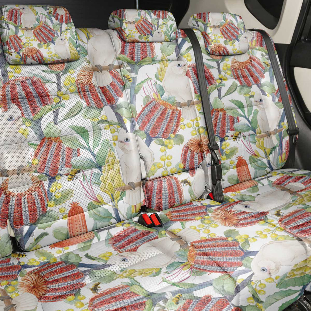 Little Corella Australia Cockatoo Back Car Seat Cover Cacatua Sanguinea Banksia Seamless White - Aussie Hoodie
