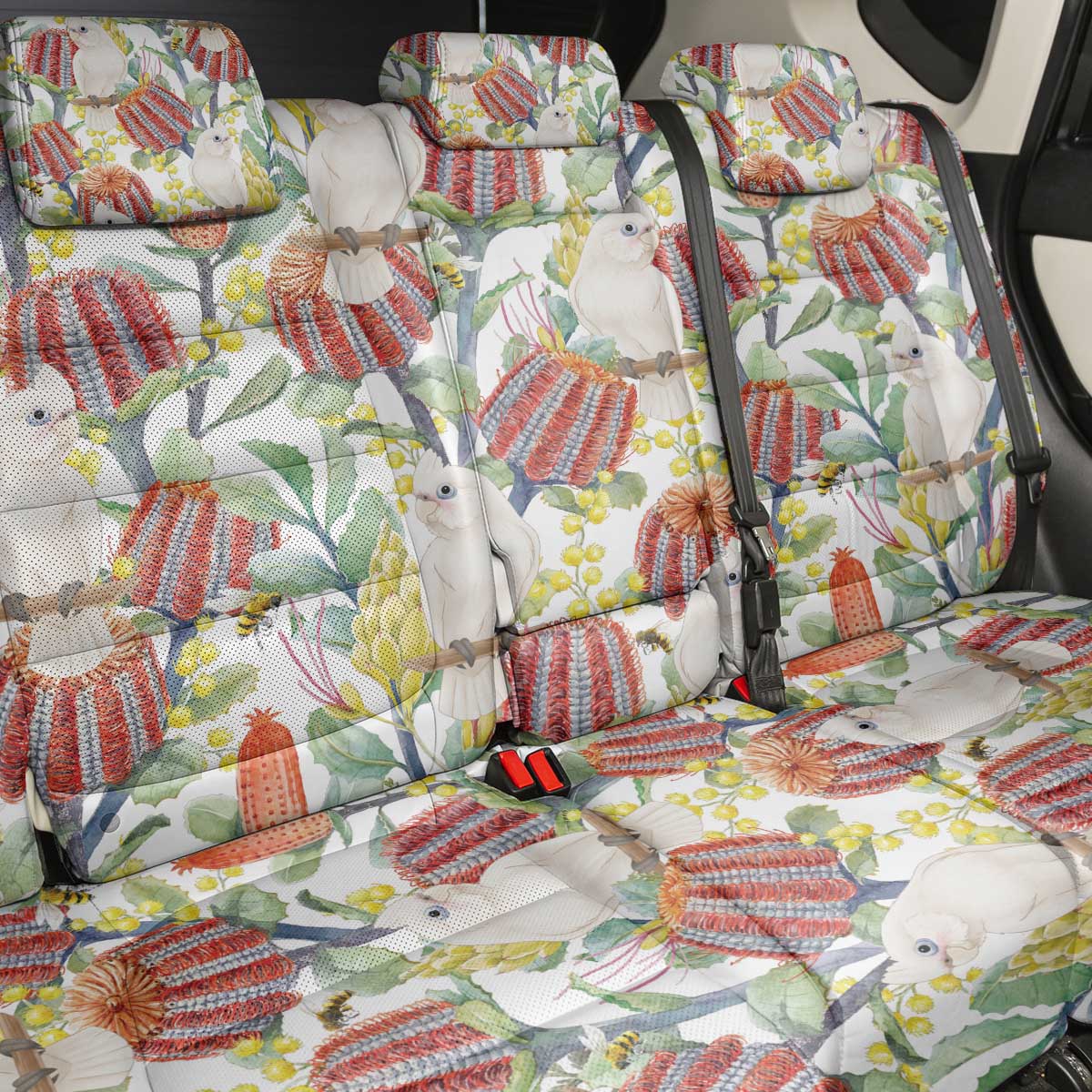 Little Corella Australia Cockatoo Back Car Seat Cover Cacatua Sanguinea Banksia Seamless White - Aussie Hoodie
