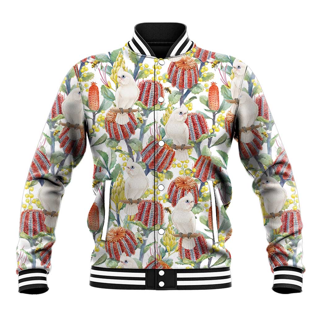 Little Corella Australia Cockatoo Baseball Jacket Cacatua Sanguinea Banksia Seamless White - Aussie Hoodie