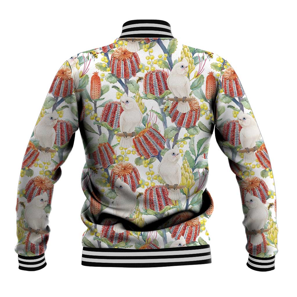 Little Corella Australia Cockatoo Baseball Jacket Cacatua Sanguinea Banksia Seamless White - Aussie Hoodie