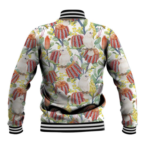 Little Corella Australia Cockatoo Baseball Jacket Cacatua Sanguinea Banksia Seamless White - Aussie Hoodie