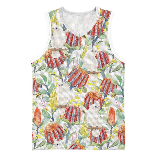 Little Corella Australia Cockatoo Basketball Jersey Cacatua Sanguinea Banksia Seamless White - Aussie Hoodie