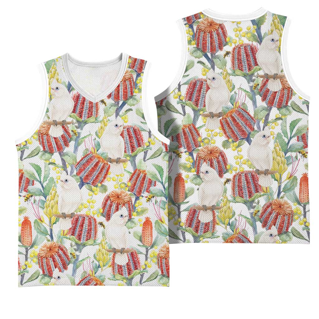 Little Corella Australia Cockatoo Basketball Jersey Cacatua Sanguinea Banksia Seamless White - Aussie Hoodie