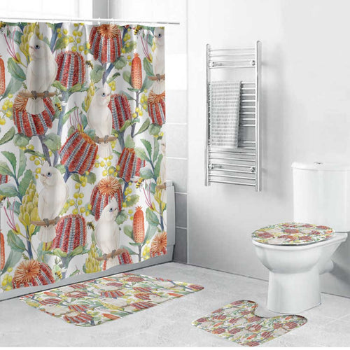 Little Corella Australia Cockatoo Bathroom Set Cacatua Sanguinea Banksia Seamless White - Aussie Hoodie