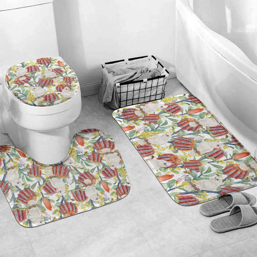 Little Corella Australia Cockatoo Bathroom Set Cacatua Sanguinea Banksia Seamless White - Aussie Hoodie