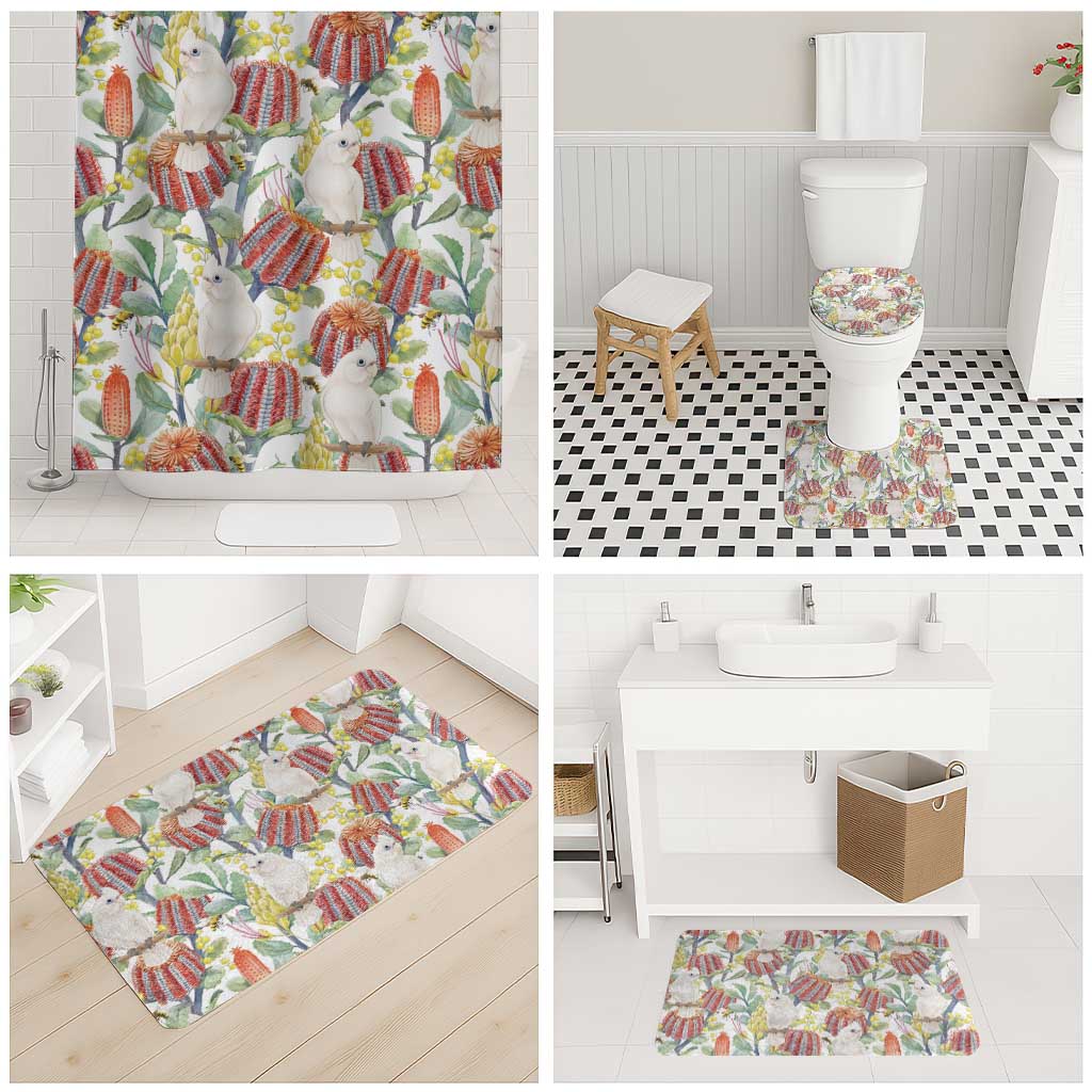 Little Corella Australia Cockatoo Bathroom Set Cacatua Sanguinea Banksia Seamless White - Aussie Hoodie