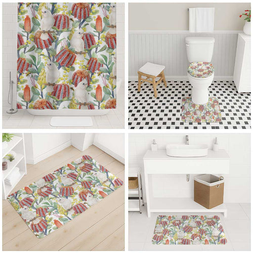Little Corella Australia Cockatoo Bathroom Set Cacatua Sanguinea Banksia Seamless White - Aussie Hoodie
