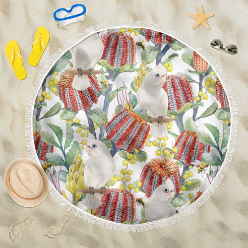 Little Corella Australia Cockatoo Beach Blanket Cacatua Sanguinea Banksia Seamless White - Aussie Hoodie