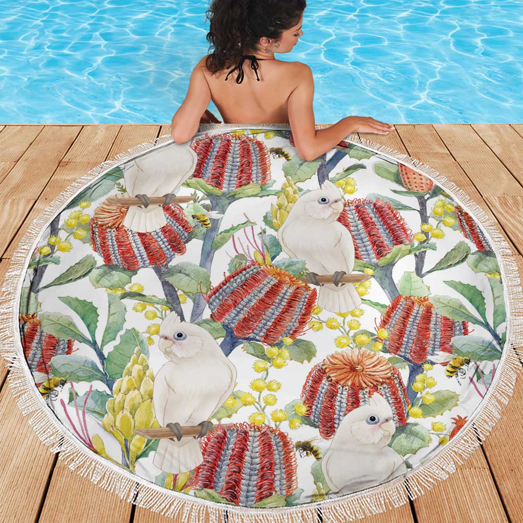 Little Corella Australia Cockatoo Beach Blanket Cacatua Sanguinea Banksia Seamless White - Aussie Hoodie