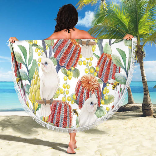 Little Corella Australia Cockatoo Beach Blanket Cacatua Sanguinea Banksia Seamless White - Aussie Hoodie