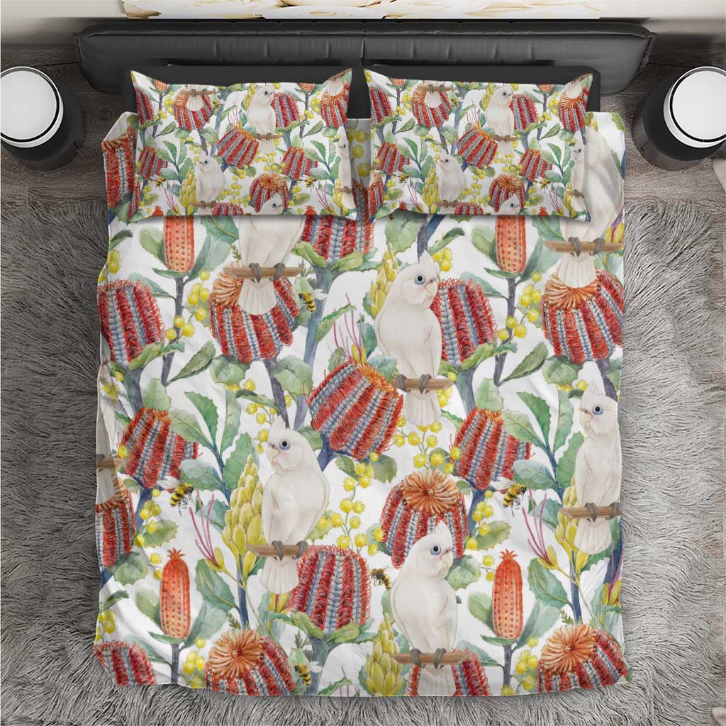 Little Corella Australia Cockatoo Bedding Set Cacatua Sanguinea Banksia Seamless White - Aussie Hoodie