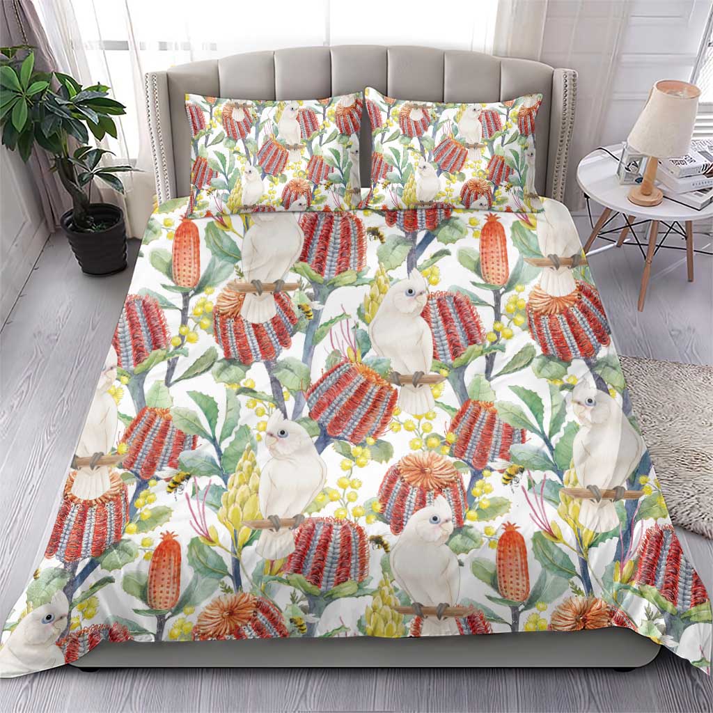 Little Corella Australia Cockatoo Bedding Set Cacatua Sanguinea Banksia Seamless White - Aussie Hoodie