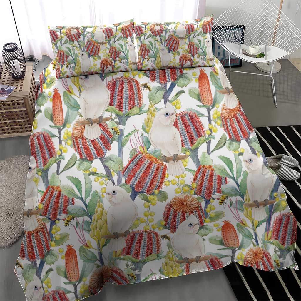 Little Corella Australia Cockatoo Bedding Set Cacatua Sanguinea Banksia Seamless White - Aussie Hoodie