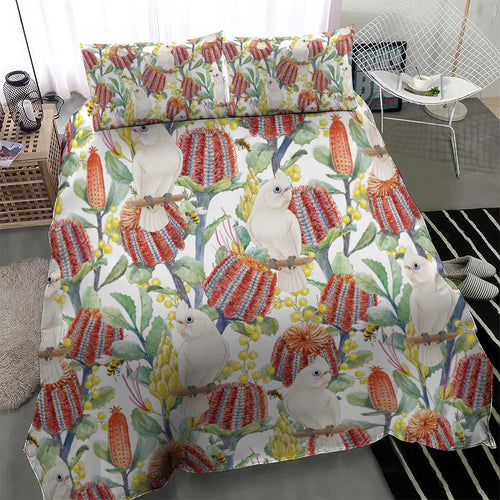 Little Corella Australia Cockatoo Bedding Set Cacatua Sanguinea Banksia Seamless White - Aussie Hoodie