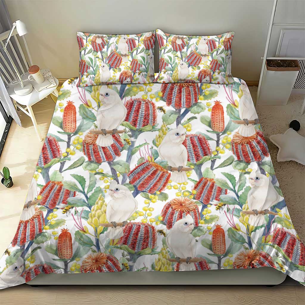 Little Corella Australia Cockatoo Bedding Set Cacatua Sanguinea Banksia Seamless White - Aussie Hoodie