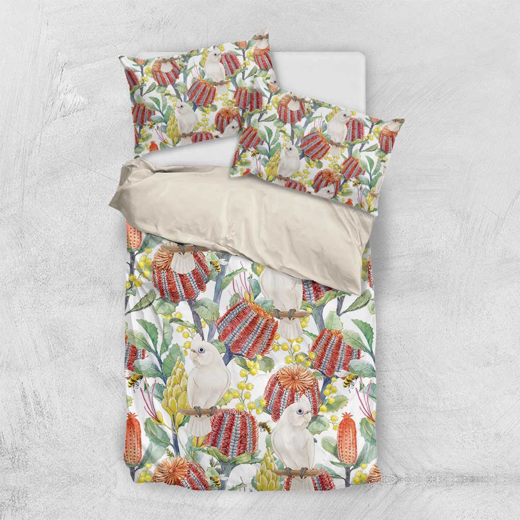 Little Corella Australia Cockatoo Bedding Set Cacatua Sanguinea Banksia Seamless White - Aussie Hoodie