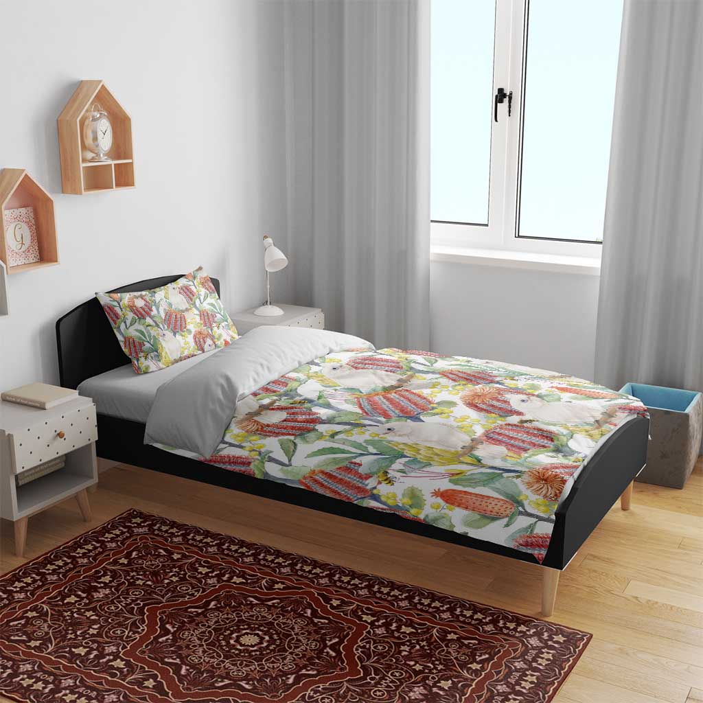Little Corella Australia Cockatoo Bedding Set Cacatua Sanguinea Banksia Seamless White - Aussie Hoodie