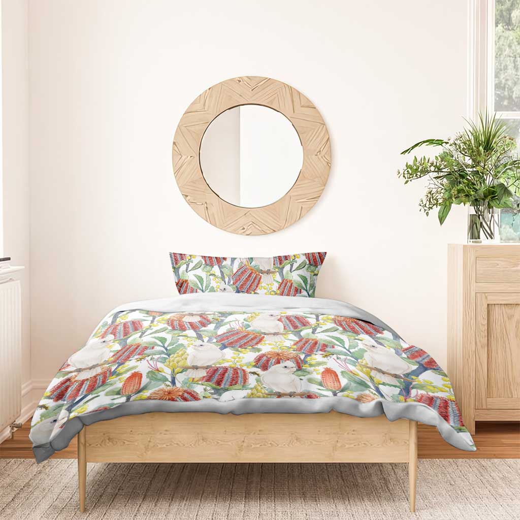 Little Corella Australia Cockatoo Bedding Set Cacatua Sanguinea Banksia Seamless White - Aussie Hoodie