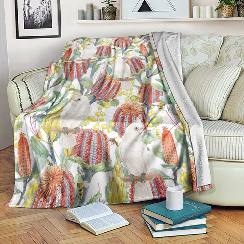 Little Corella Australia Cockatoo Blanket Cacatua Sanguinea Banksia Seamless White - Aussie Hoodie