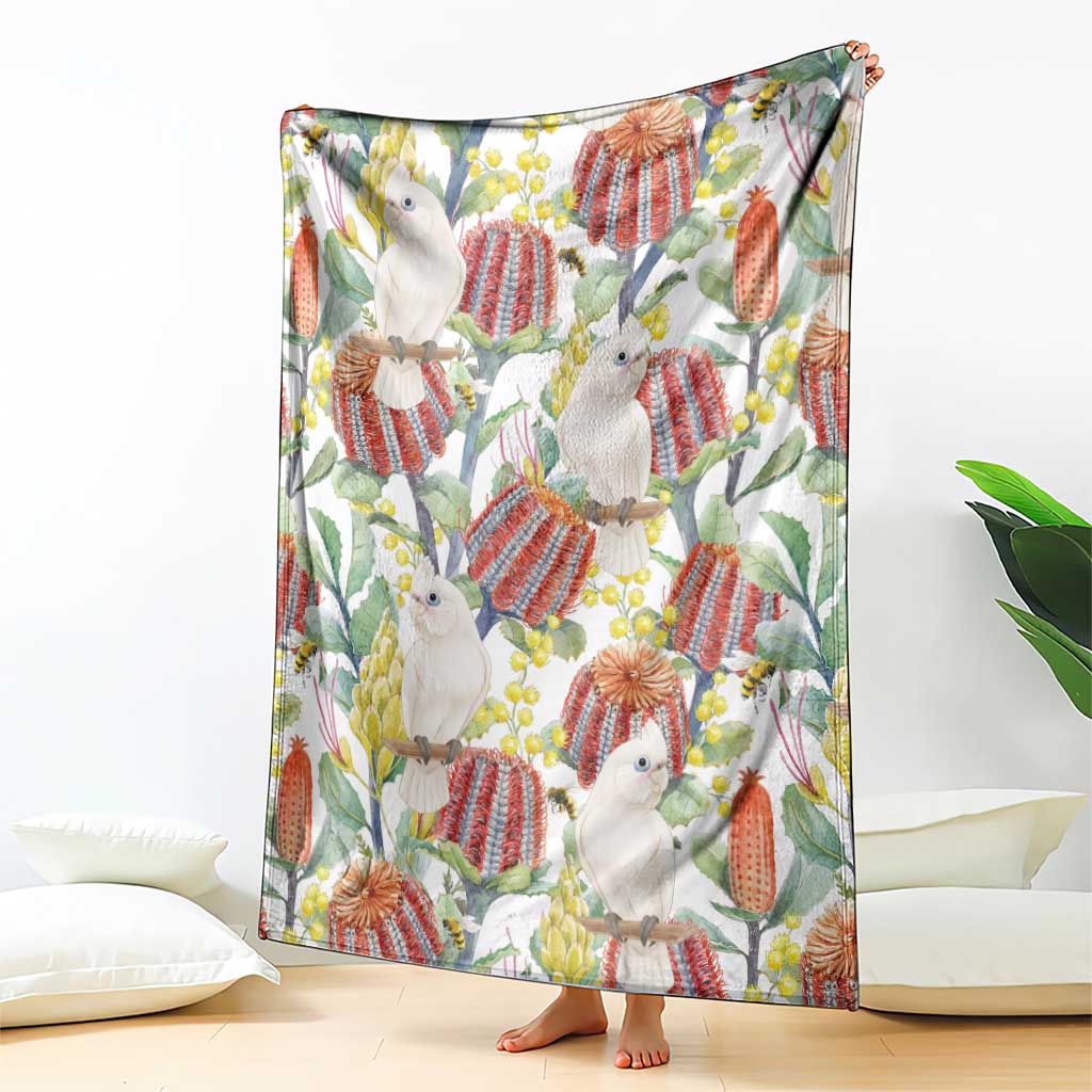Little Corella Australia Cockatoo Blanket Cacatua Sanguinea Banksia Seamless White - Aussie Hoodie