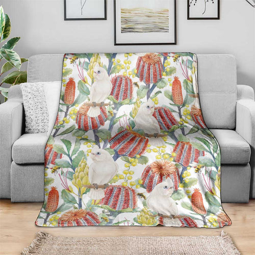 Little Corella Australia Cockatoo Blanket Cacatua Sanguinea Banksia Seamless White - Aussie Hoodie
