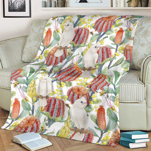 Little Corella Australia Cockatoo Blanket Cacatua Sanguinea Banksia Seamless White - Aussie Hoodie