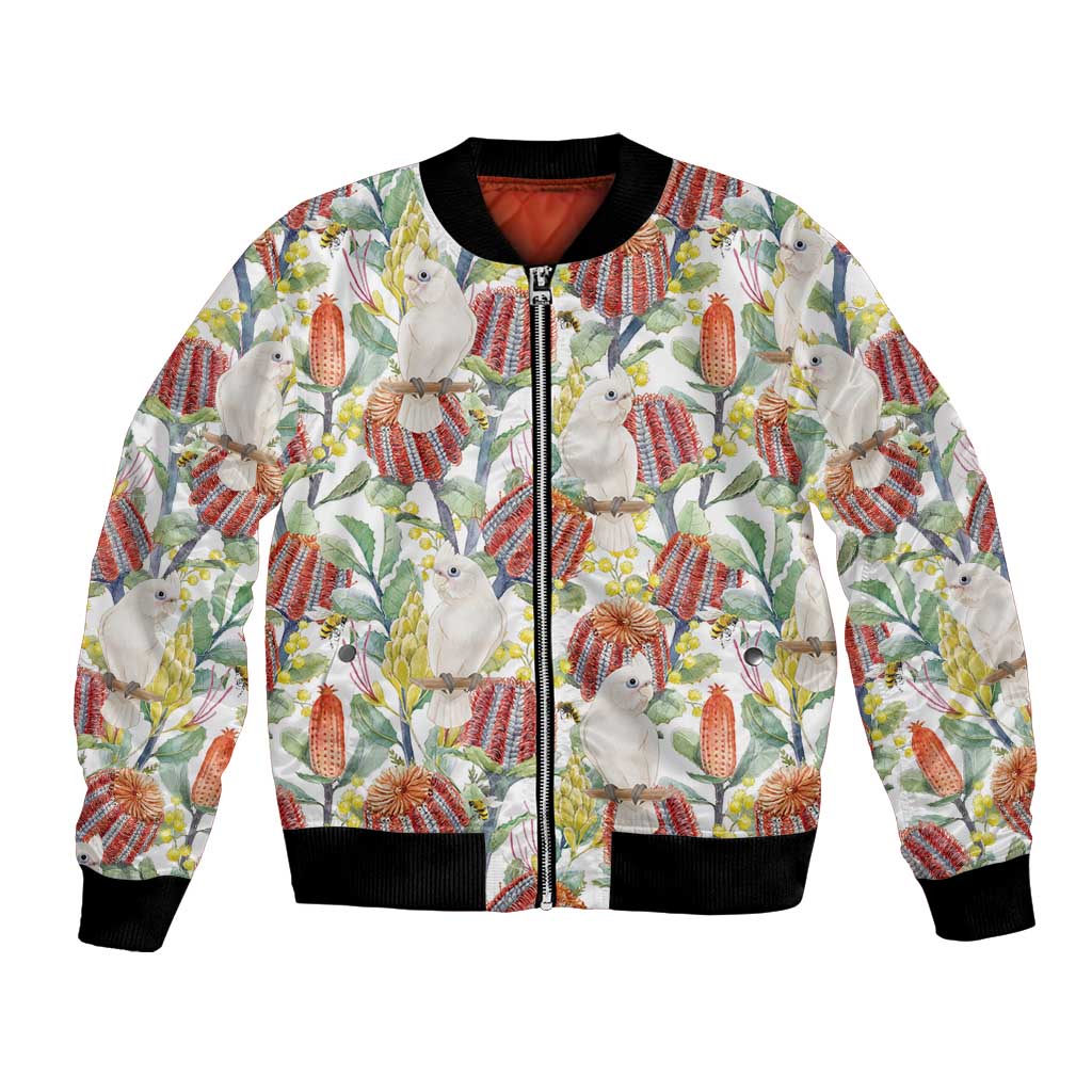 Little Corella Australia Cockatoo Bomber Jacket Cacatua Sanguinea Banksia Seamless White - Aussie Hoodie