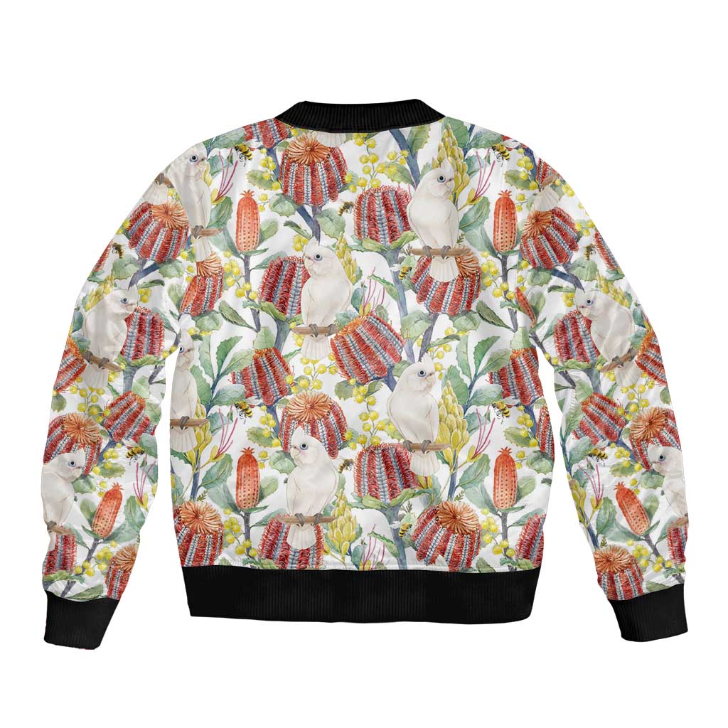 Little Corella Australia Cockatoo Bomber Jacket Cacatua Sanguinea Banksia Seamless White - Aussie Hoodie
