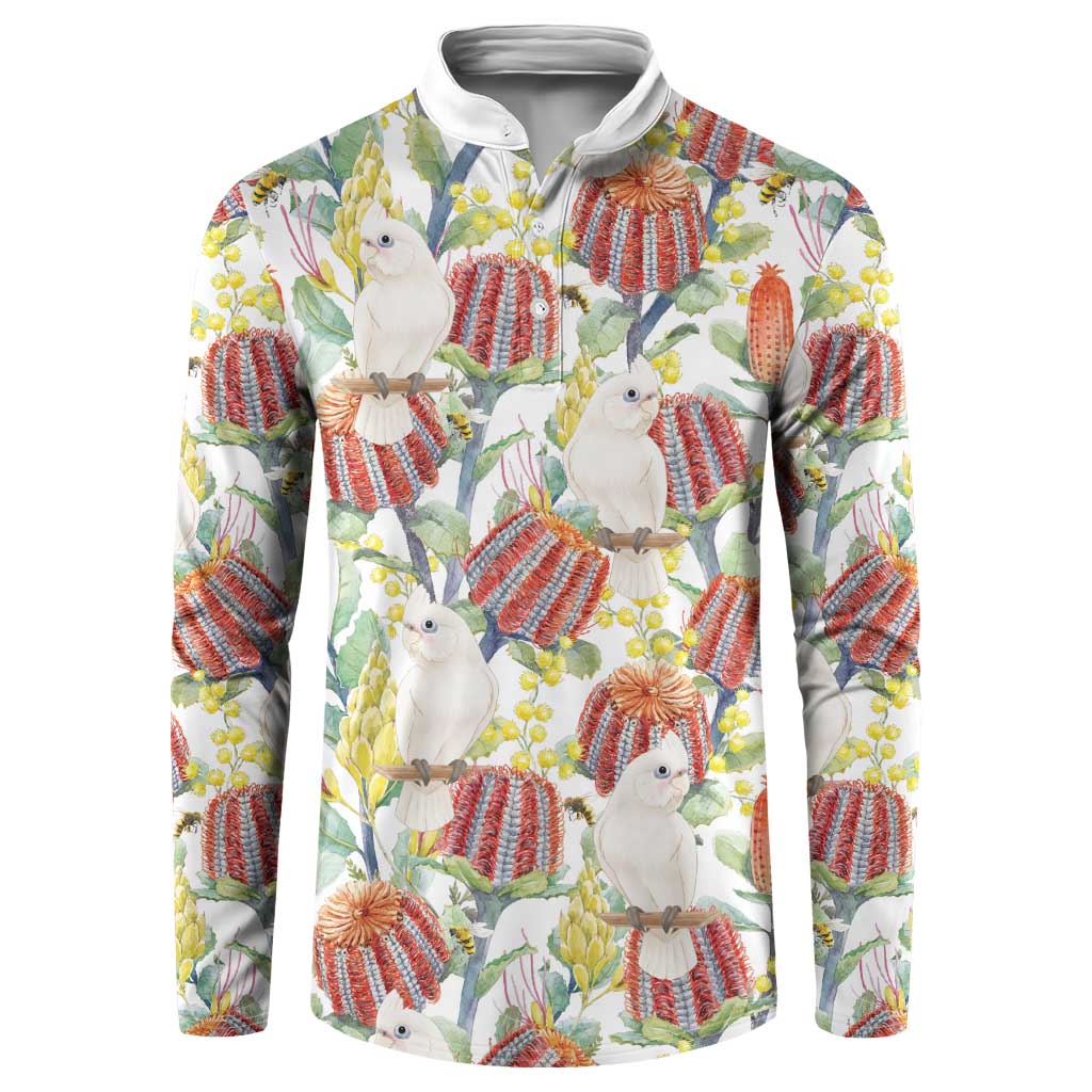 Little Corella Australia Cockatoo Button Sweatshirt Cacatua Sanguinea Banksia Seamless White - Aussie Hoodie