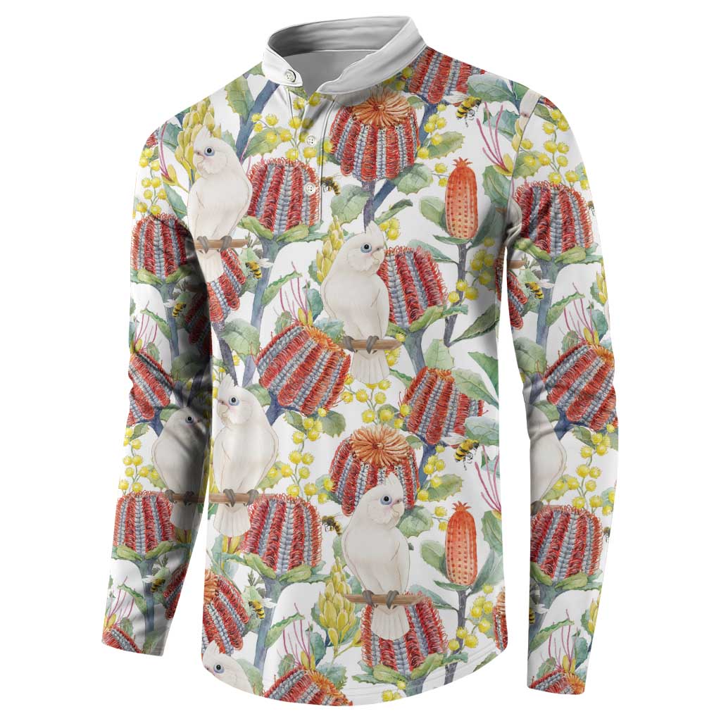 Little Corella Australia Cockatoo Button Sweatshirt Cacatua Sanguinea Banksia Seamless White - Aussie Hoodie