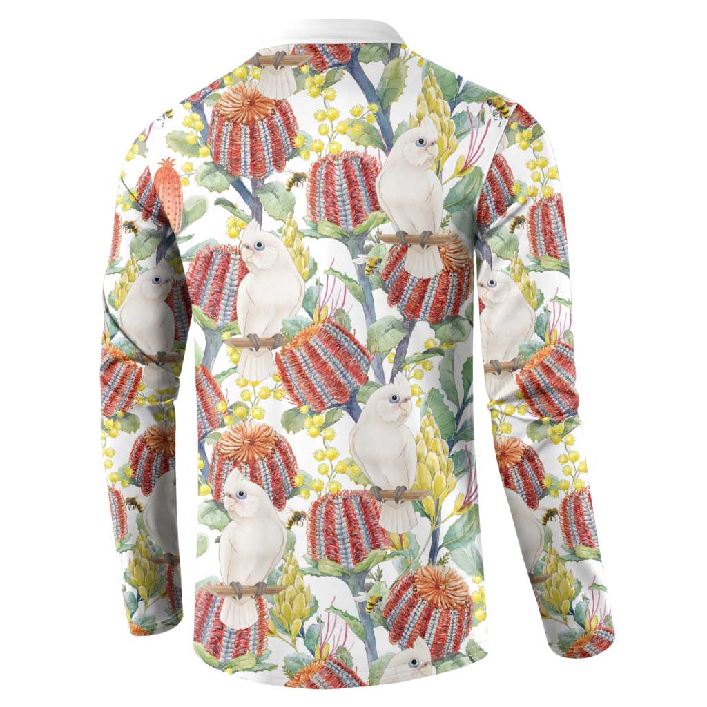 Little Corella Australia Cockatoo Button Sweatshirt Cacatua Sanguinea Banksia Seamless White - Aussie Hoodie