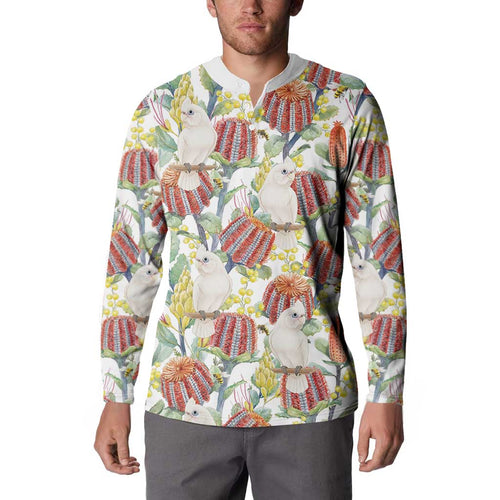 Little Corella Australia Cockatoo Button Sweatshirt Cacatua Sanguinea Banksia Seamless White - Aussie Hoodie