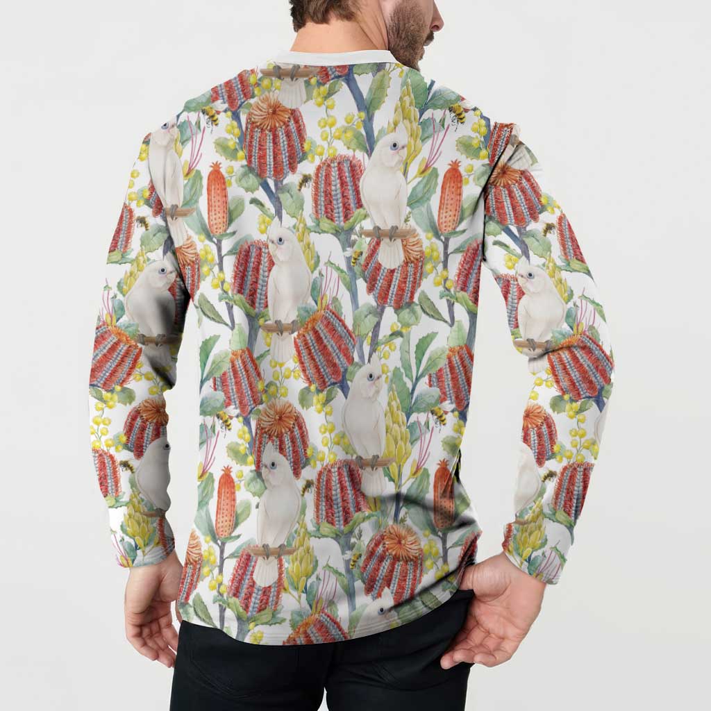 Little Corella Australia Cockatoo Button Sweatshirt Cacatua Sanguinea Banksia Seamless White - Aussie Hoodie