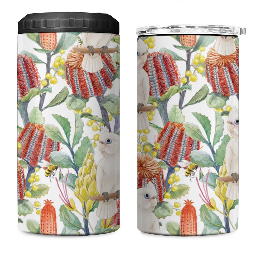 Little Corella Australia Cockatoo 4 in 1 Can Cooler Tumbler Cacatua Sanguinea Banksia Seamless White - Aussie Hoodie