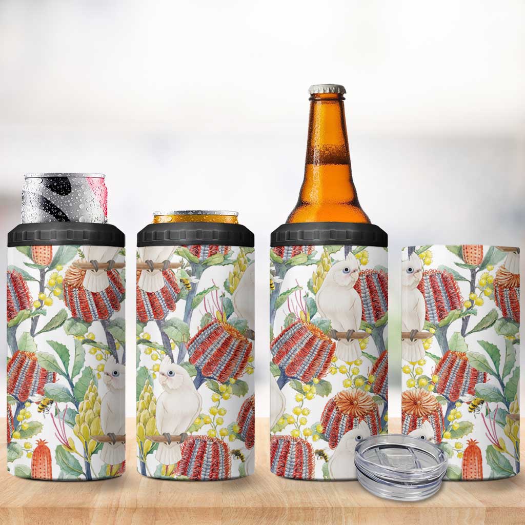 Little Corella Australia Cockatoo 4 in 1 Can Cooler Tumbler Cacatua Sanguinea Banksia Seamless White - Aussie Hoodie