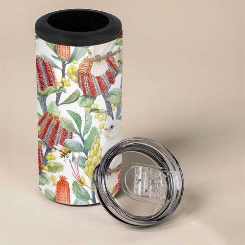 Little Corella Australia Cockatoo 4 in 1 Can Cooler Tumbler Cacatua Sanguinea Banksia Seamless White - Aussie Hoodie