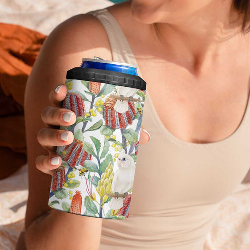 Little Corella Australia Cockatoo 4 in 1 Can Cooler Tumbler Cacatua Sanguinea Banksia Seamless White - Aussie Hoodie