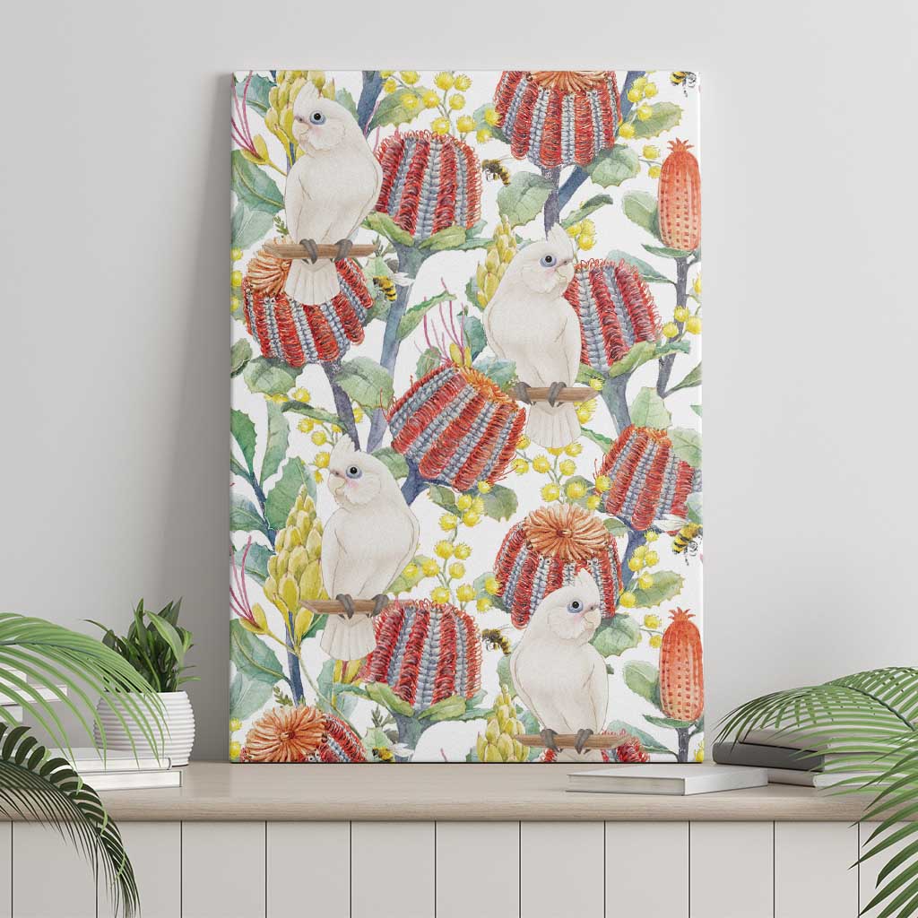 Little Corella Australia Cockatoo Canvas Wall Art Cacatua Sanguinea Banksia Seamless White - Aussie Hoodie