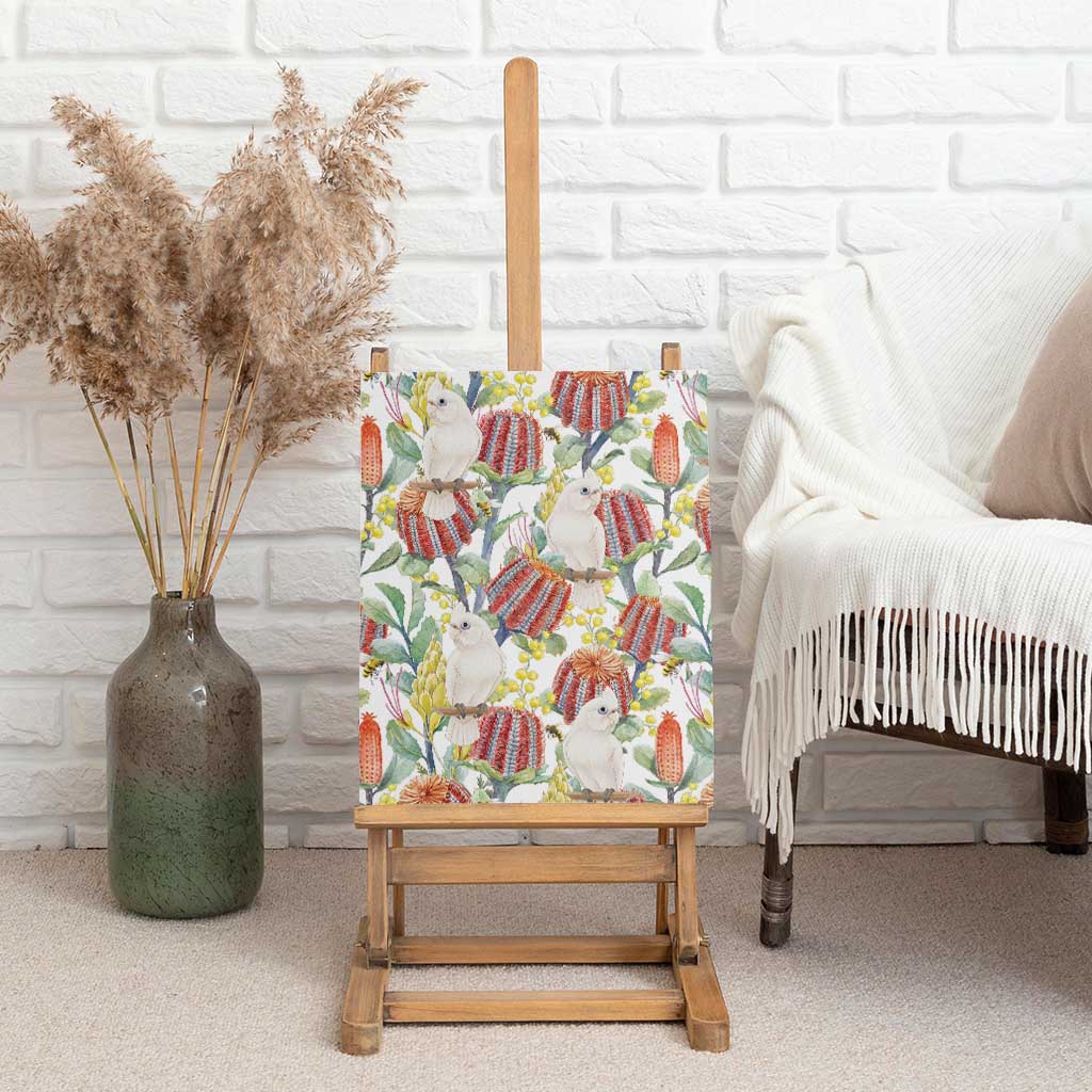 Little Corella Australia Cockatoo Canvas Wall Art Cacatua Sanguinea Banksia Seamless White - Aussie Hoodie