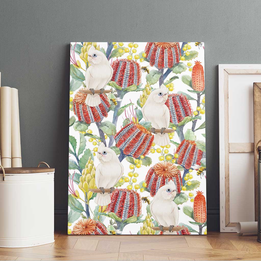 Little Corella Australia Cockatoo Canvas Wall Art Cacatua Sanguinea Banksia Seamless White - Aussie Hoodie