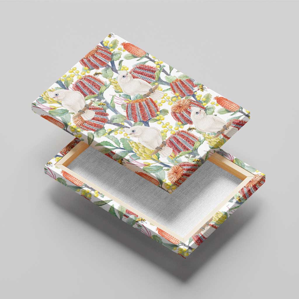 Little Corella Australia Cockatoo Canvas Wall Art Cacatua Sanguinea Banksia Seamless White - Aussie Hoodie