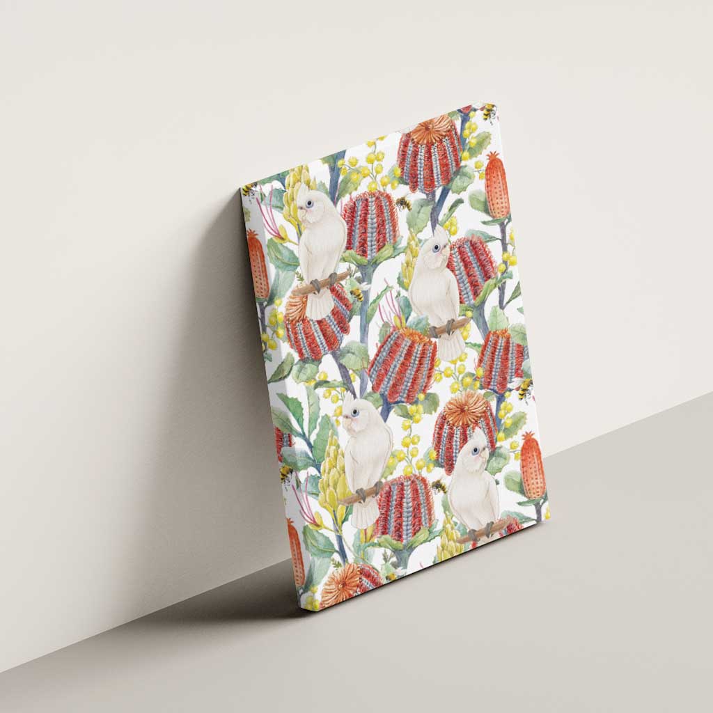 Little Corella Australia Cockatoo Canvas Wall Art Cacatua Sanguinea Banksia Seamless White - Aussie Hoodie
