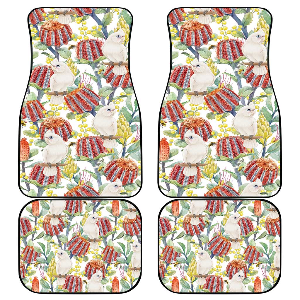 Little Corella Australia Cockatoo Car Mats Cacatua Sanguinea Banksia Seamless White - Aussie Hoodie