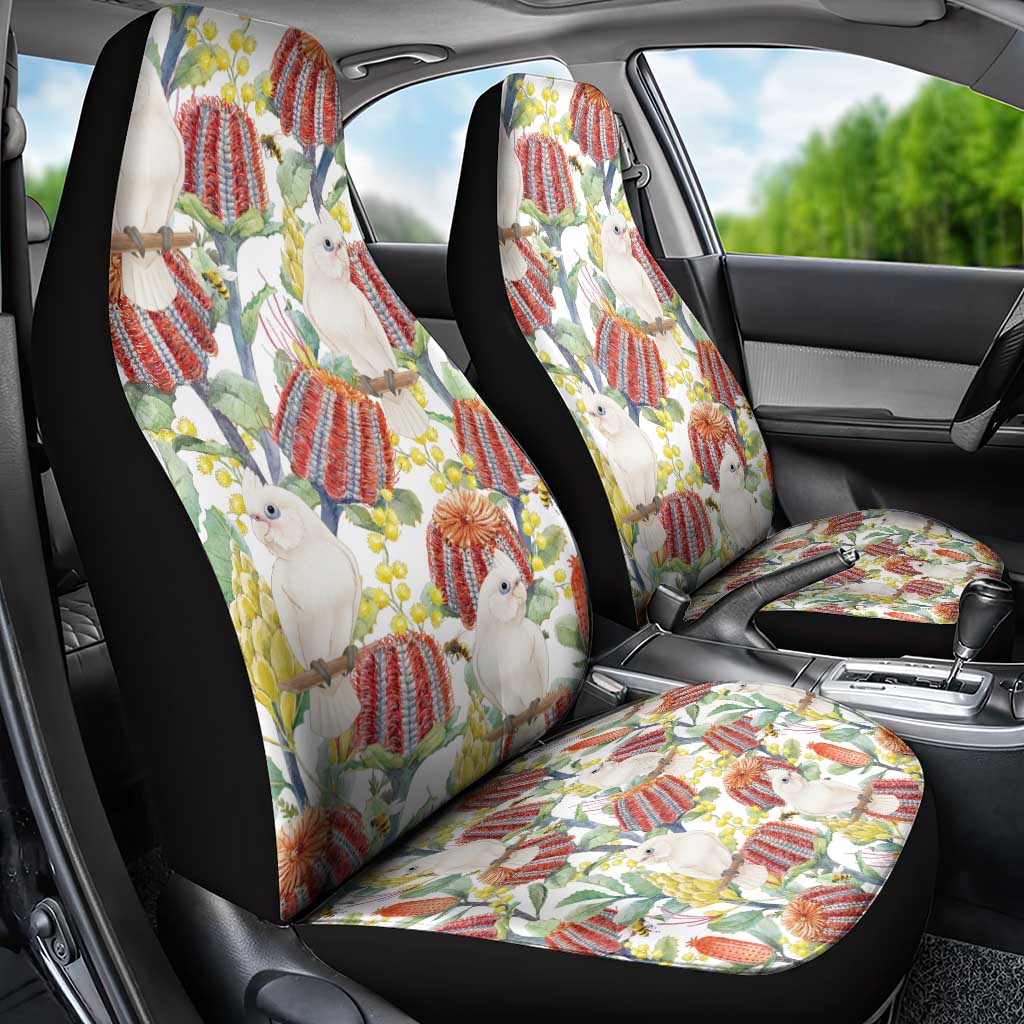 Little Corella Australia Cockatoo Car Seat Cover Cacatua Sanguinea Banksia Seamless White - Aussie Hoodie