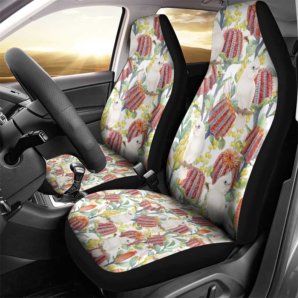 Little Corella Australia Cockatoo Car Seat Cover Cacatua Sanguinea Banksia Seamless White - Aussie Hoodie