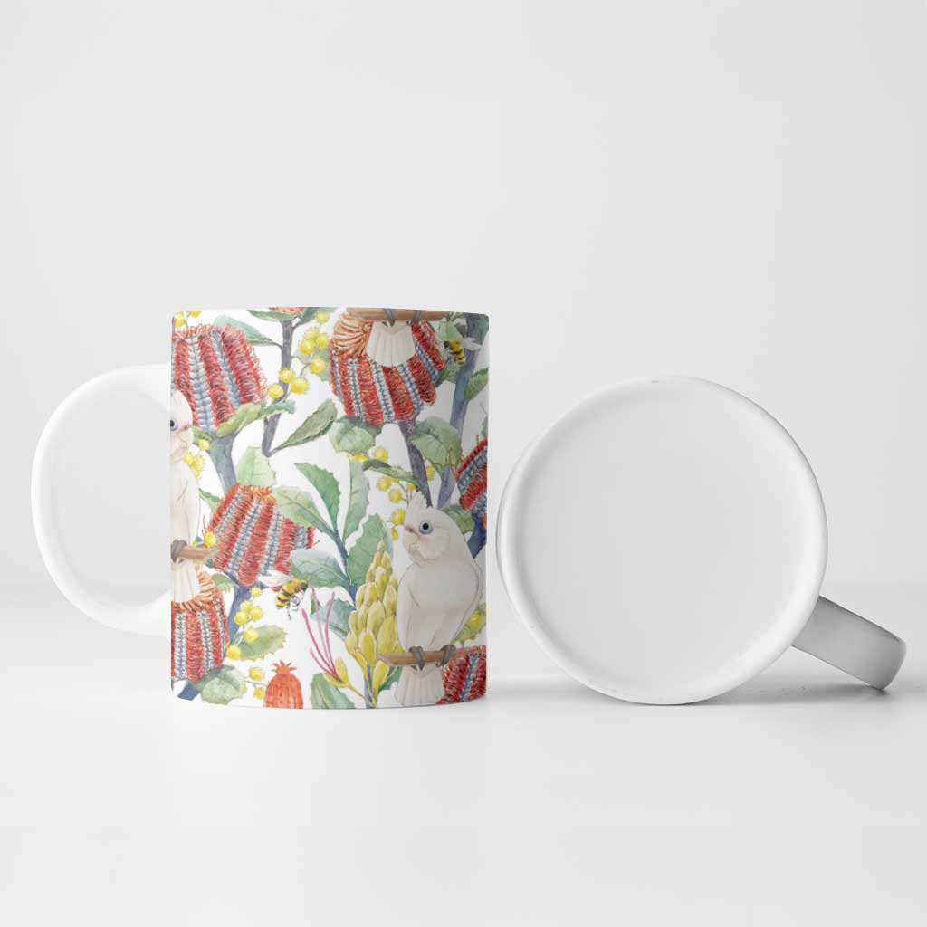 Little Corella Australia Cockatoo Ceramic Mug Cacatua Sanguinea Banksia Seamless White - Aussie Hoodie