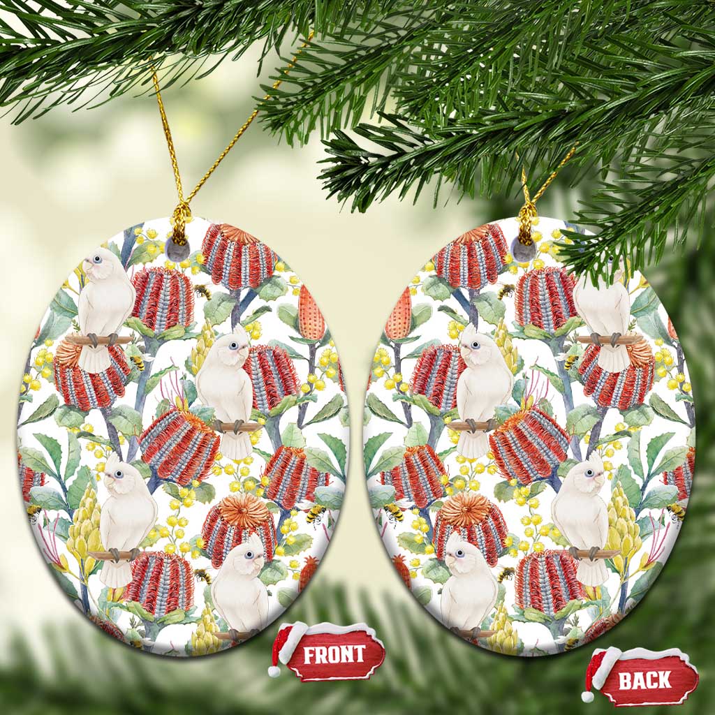 Little Corella Australia Cockatoo Ceramic Ornament Cacatua Sanguinea Banksia Seamless White - Aussie Hoodie