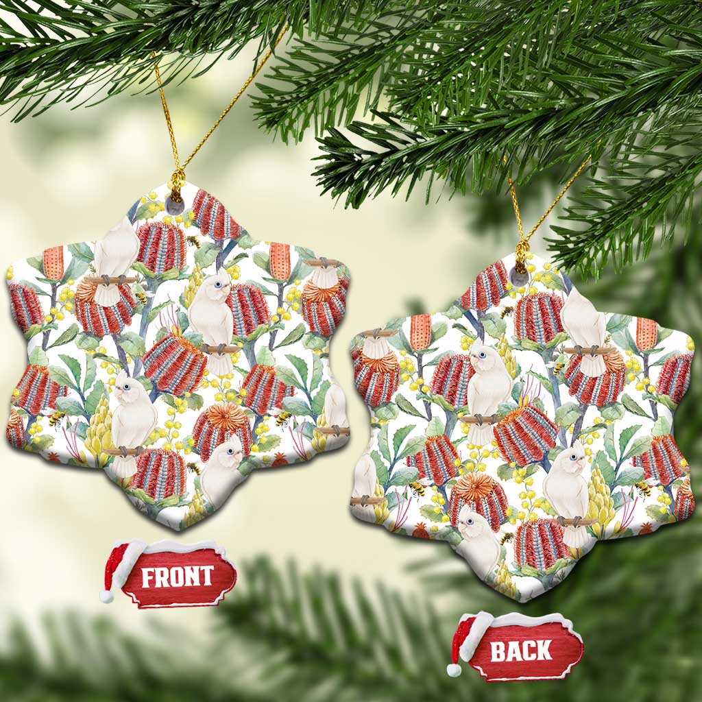 Little Corella Australia Cockatoo Ceramic Ornament Cacatua Sanguinea Banksia Seamless White - Aussie Hoodie