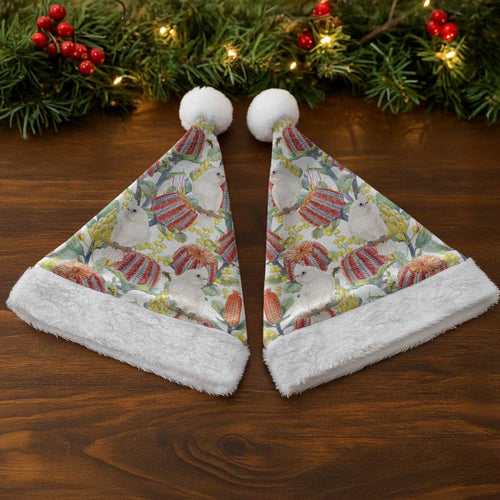 Little Corella Australia Cockatoo Christmas Santa Hat Cacatua Sanguinea Banksia Seamless White - Aussie Hoodie
